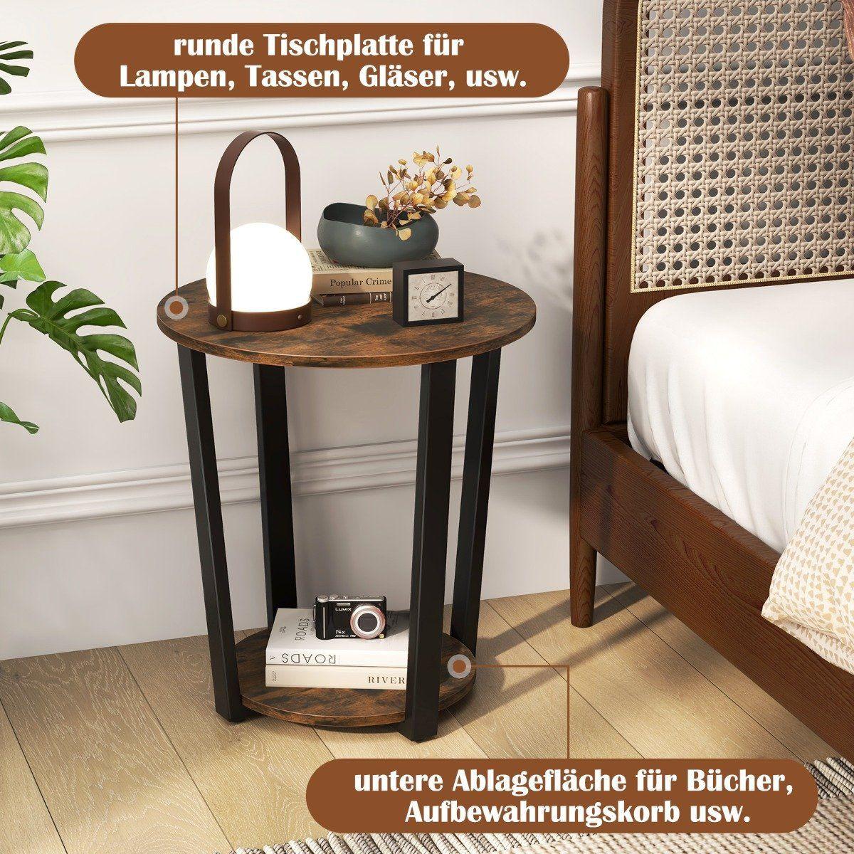 B2X Tavolino rotondo con ripiano aperto e amp; Tavolino da divano con struttura in metallo a 2 livelli, marrone rustico  