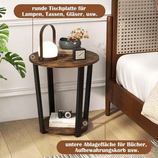 B2X Tavolino rotondo con ripiano aperto e amp; Tavolino da divano con struttura in metallo a 2 livelli, marrone rustico  