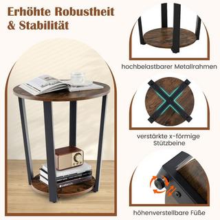 B2X Tavolino rotondo con ripiano aperto e amp; Tavolino da divano con struttura in metallo a 2 livelli, marrone rustico  