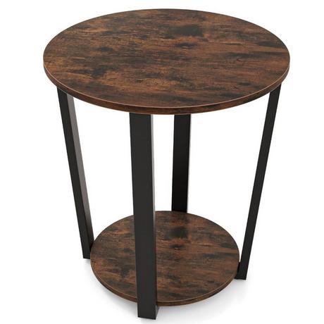 B2X Tavolino rotondo con ripiano aperto e amp; Tavolino da divano con struttura in metallo a 2 livelli, marrone rustico  