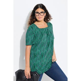 Ulla Popken  T-shirt long, motifs petits points, décolleté carré et manches courtes, coupe évasée 