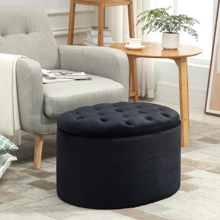 Northio Banc En Noir Banc Rembourré Moderne Avec Espace De Rangement, Polyester Velouté, Bois D'Hévéa, Forme Ovale, 71X52X42Cm  