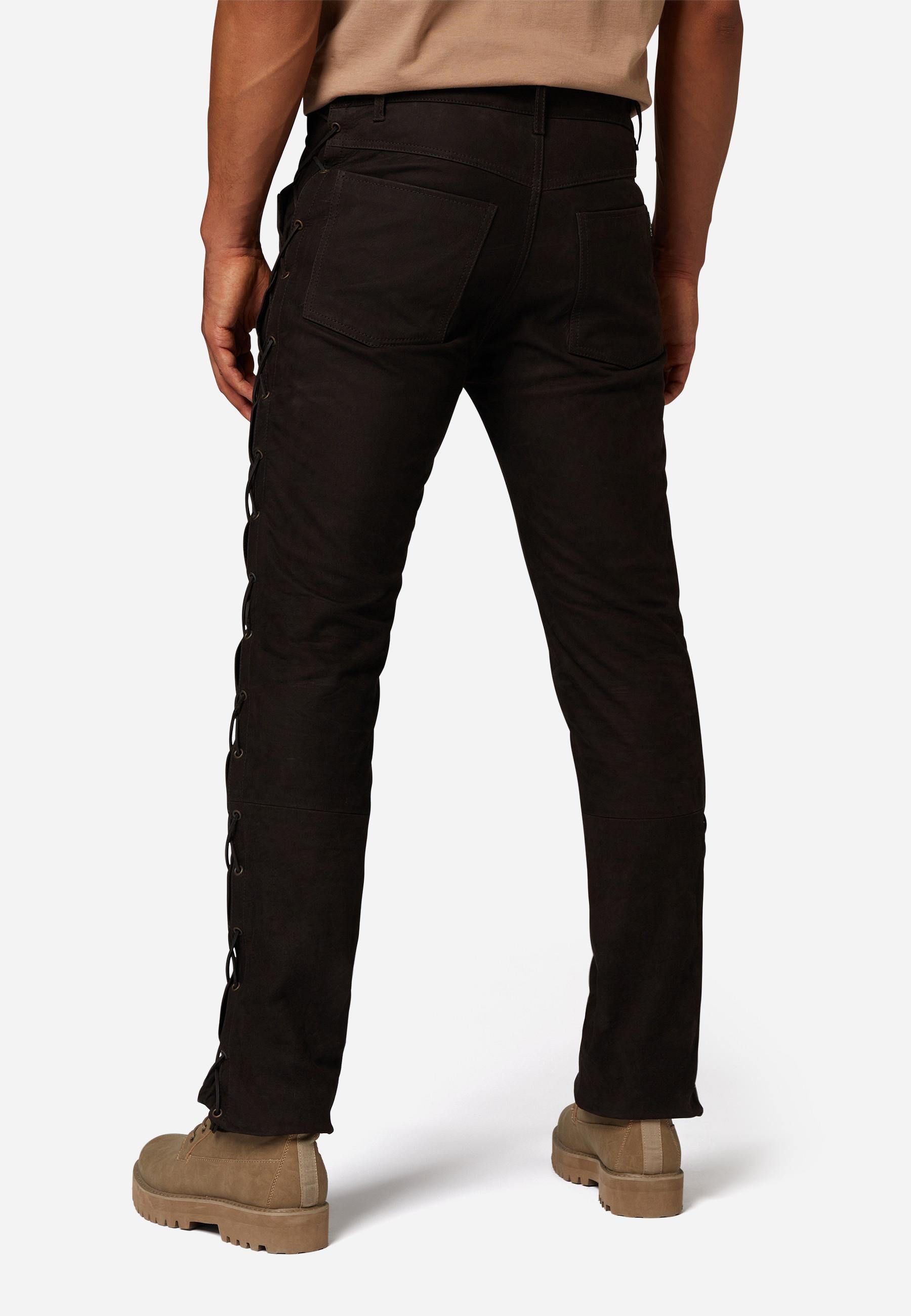 RICANO  Lederhose S/L RT-101, Lederjeans mit Schnürungen - 5-Pocket Optik aus Wildleder 