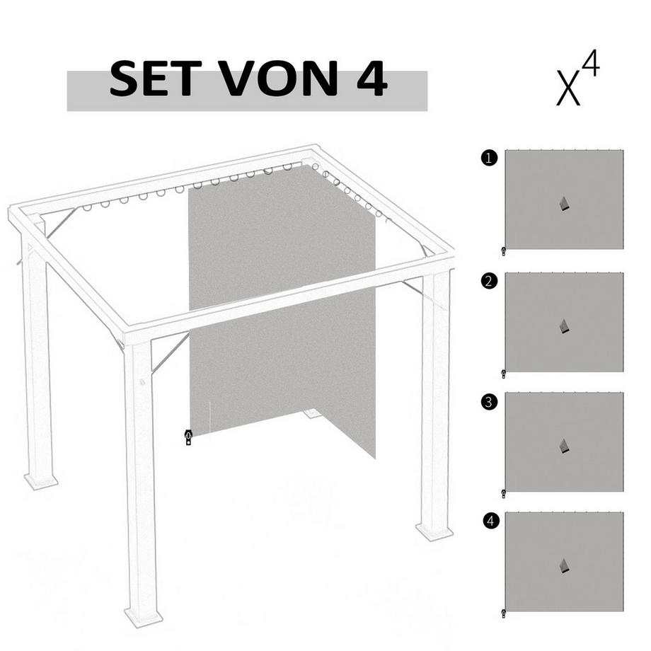 Northio  4 Seitenteile für 3x3 m Pavillon Seitenwände mit Haken, Polyester hellgrau, ideal für Gartenpavillon & Partyzelt 302 x 205 cm 