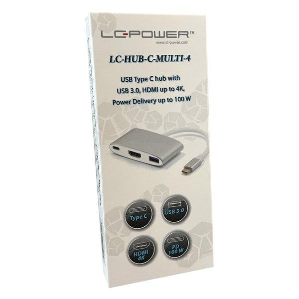 LC-POWER  LC-HUB-C-MULTI-4 Schnittstellen-Hub USB 3.2 Gen 1 (3.1 Gen 1) Type-C Silber, Weiß 