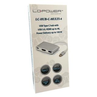 LC-POWER  LC-HUB-C-MULTI-4 hub & concentrateur USB 3.2 Gen 1 (3.1 Gen 1) Type-C Argent, Blanc 