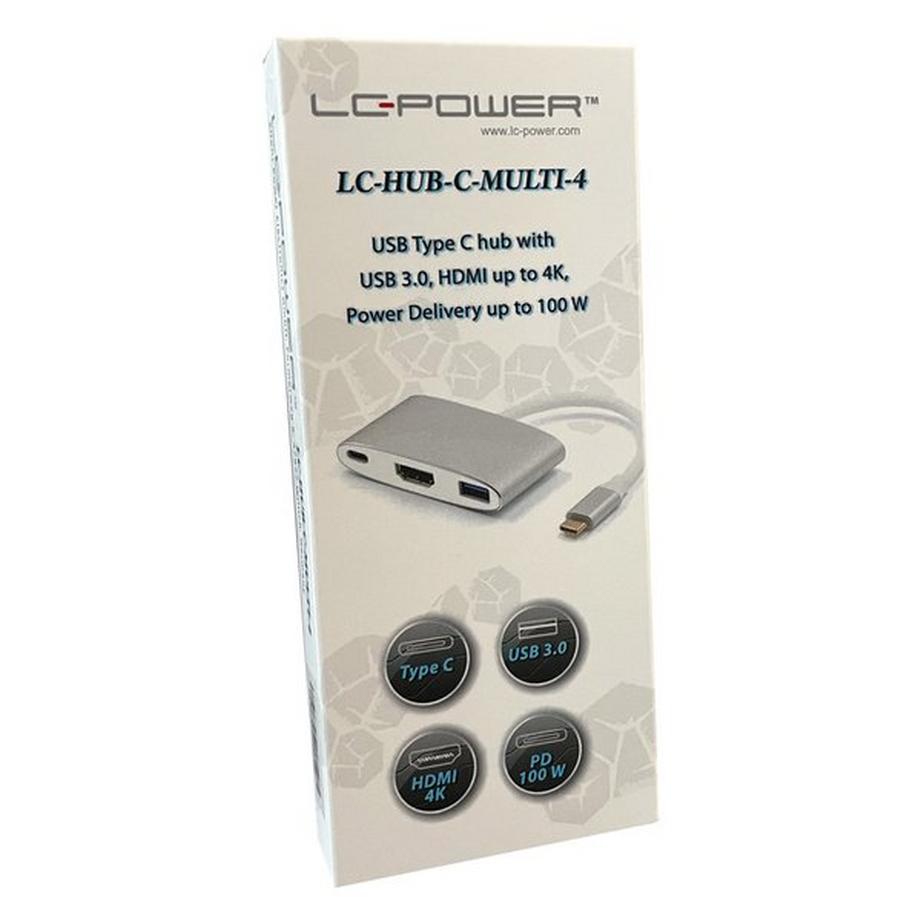 LC-POWER  LC-HUB-C-MULTI-4 Schnittstellen-Hub USB 3.2 Gen 1 (3.1 Gen 1) Type-C Silber, Weiß 