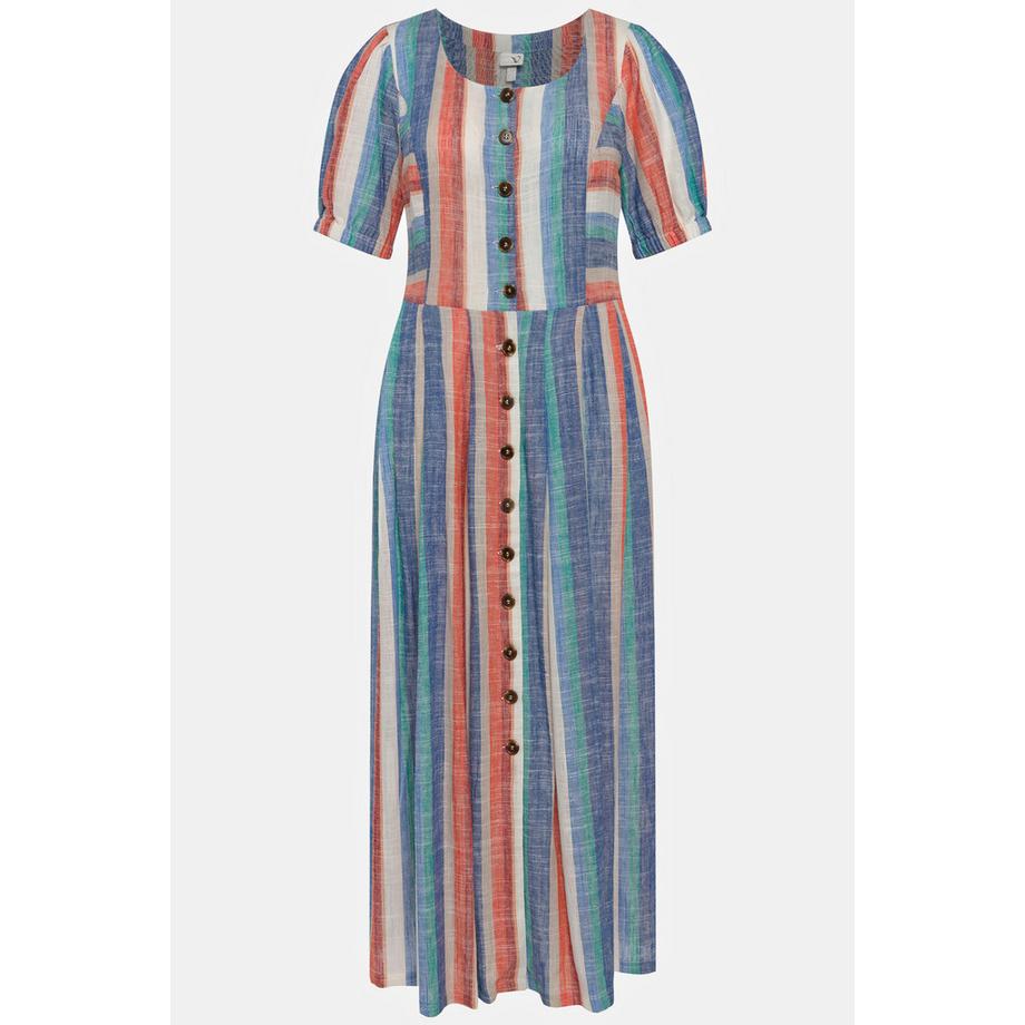 Ulla Popken Robe Midi Lin Mélangé Poches Col Rond Manches Bouffantes  