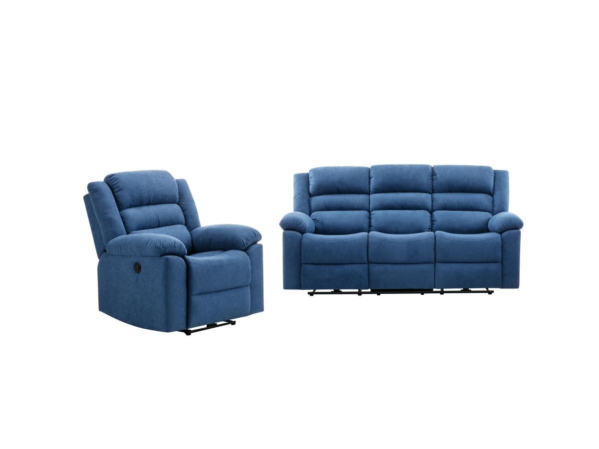 Vente-unique 3-Sitzer-Sofa & elektrischer Relaxsessel - Blau - Stoff - BUROLO  