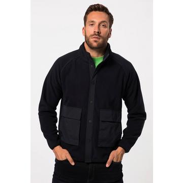 Veste polaire à col montant et manches longues raglan, boutons-pression et poches contrastantes marine foncé