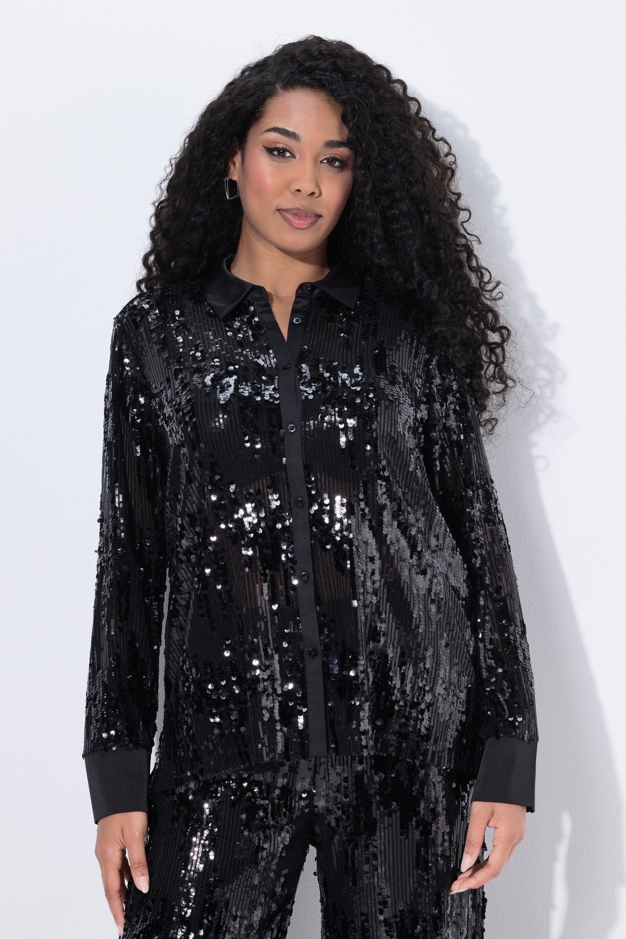 Ulla Popken Camicia con Paillettes Classic Fit Maniche Lunghe  