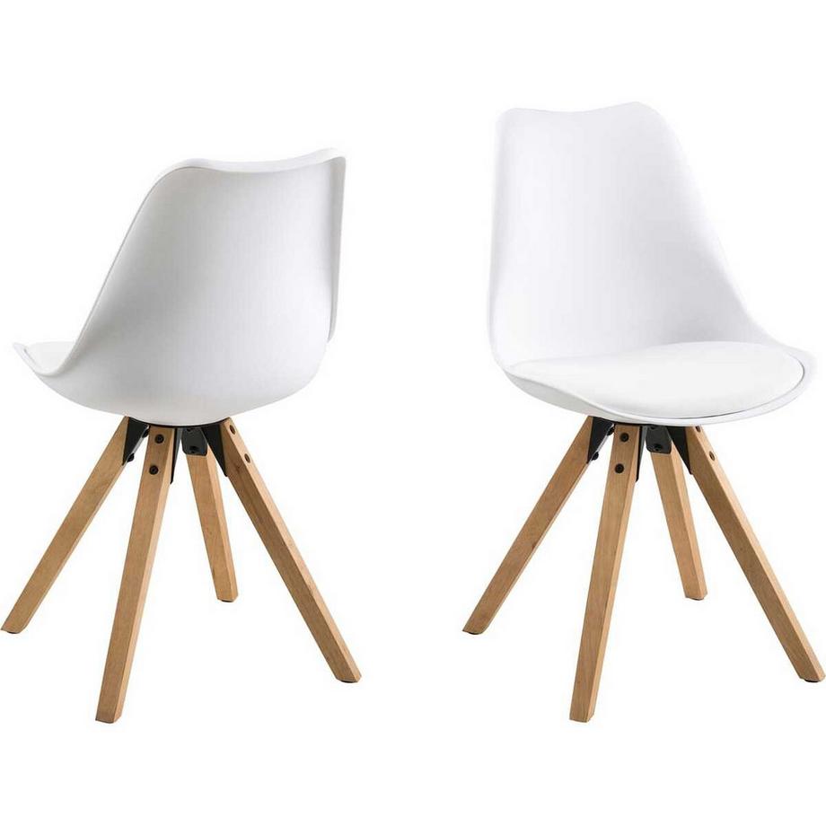 mutoni Chaise de salle à manger Giada plastique blanc Coussin d&#039;assise blanc chêne teinté à l&#039;huile  