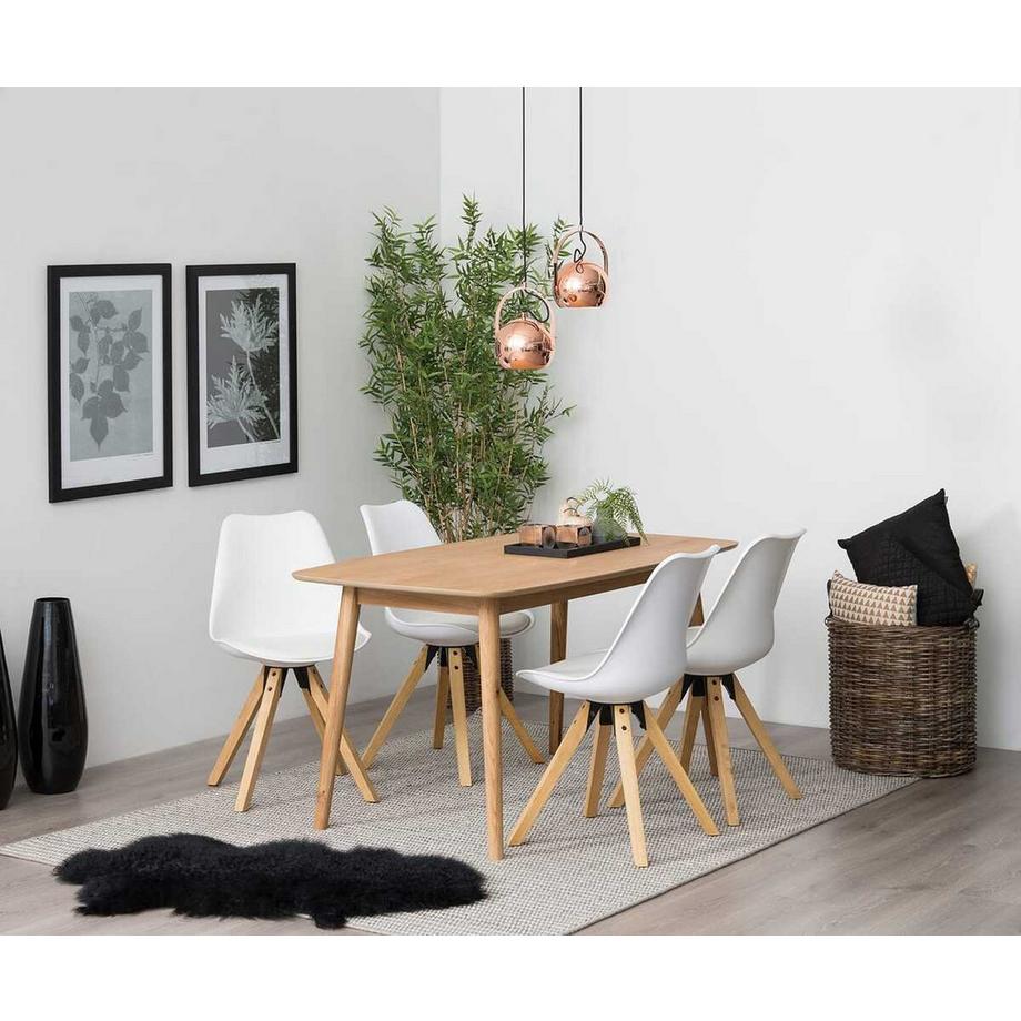 mutoni Chaise de salle à manger Giada plastique blanc Coussin d&#039;assise blanc chêne teinté à l&#039;huile  