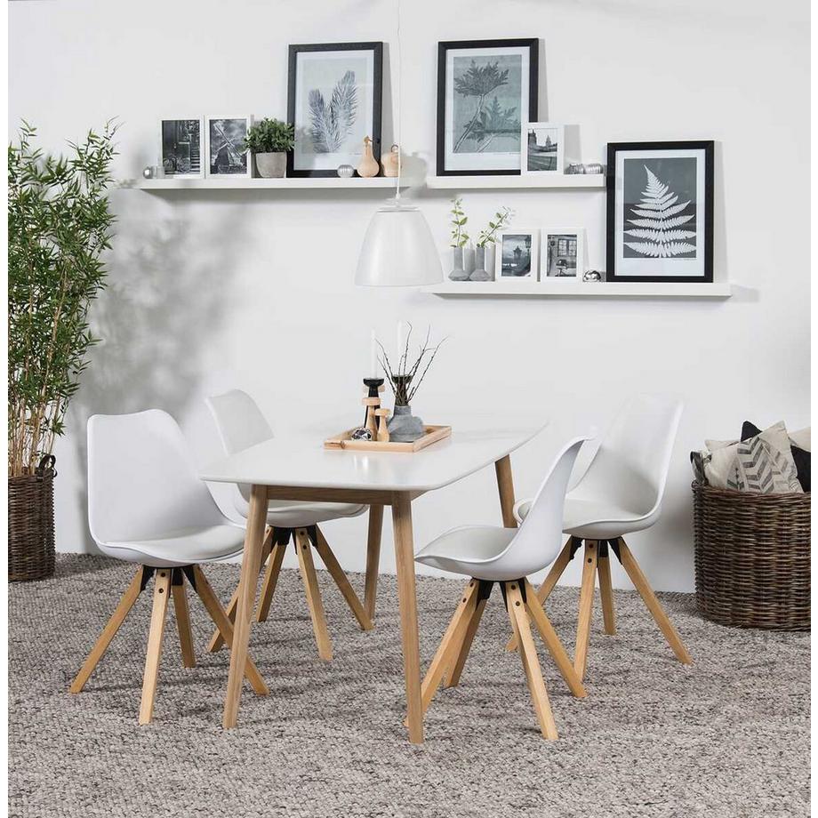 mutoni Chaise de salle à manger Giada plastique blanc Coussin d&#039;assise blanc chêne teinté à l&#039;huile  