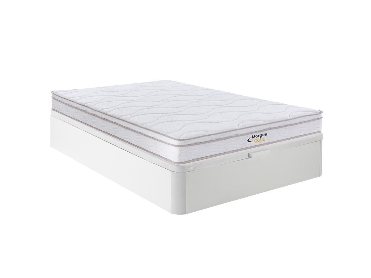 Vente-unique Ensemble 140 x 190 cm sommier coffre blanc + matelas ressorts 3 zones et mémoire de forme ép.20cm - WOLKENTANZ de MORGENGOLD  