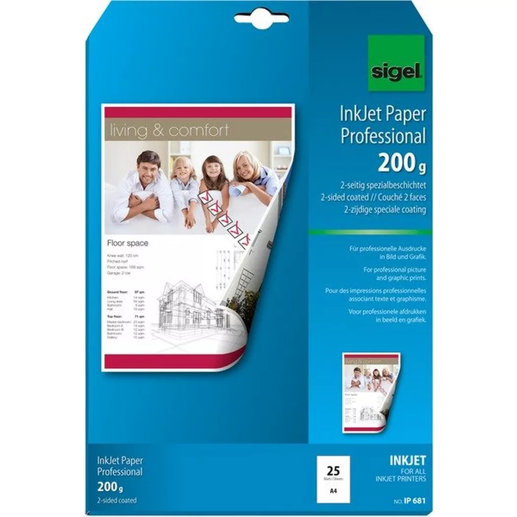 Sigel – InkJet-Papier A4 IP681 200g,matt, weiss 25 Blatt, One Size