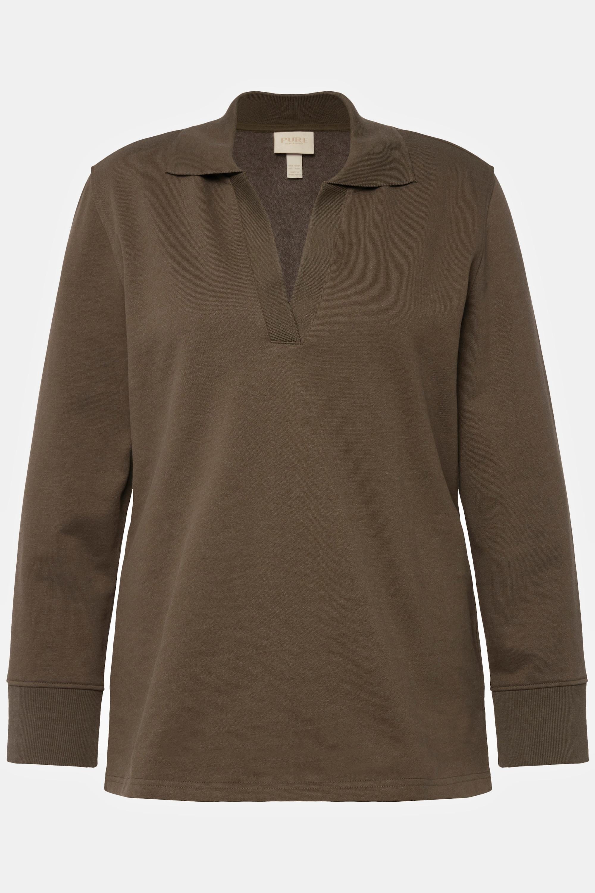 Ulla Popken  Sweat-shirt en coton bio - col polo, manches longues 