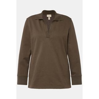 Ulla Popken  Sweat-shirt en coton bio - col polo, manches longues 