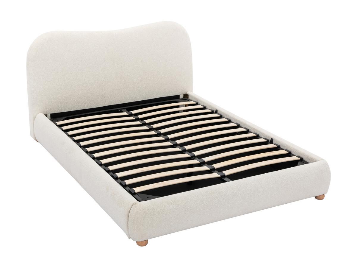 Vente-unique Lit coffre 160 x 200 cm - Tissu bouclette - Blanc + Matelas - VANARI  