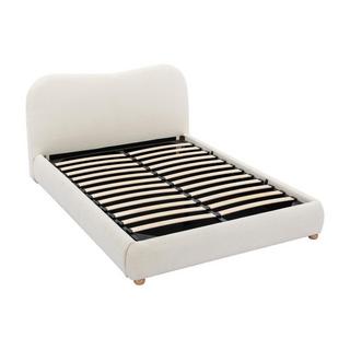 Vente-unique Lit coffre 160 x 200 cm - Tissu bouclette - Blanc + Matelas - VANARI  