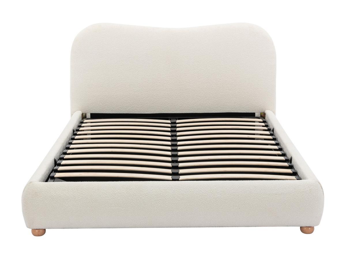 Vente-unique Lit coffre 160 x 200 cm - Tissu bouclette - Blanc + Matelas - VANARI  