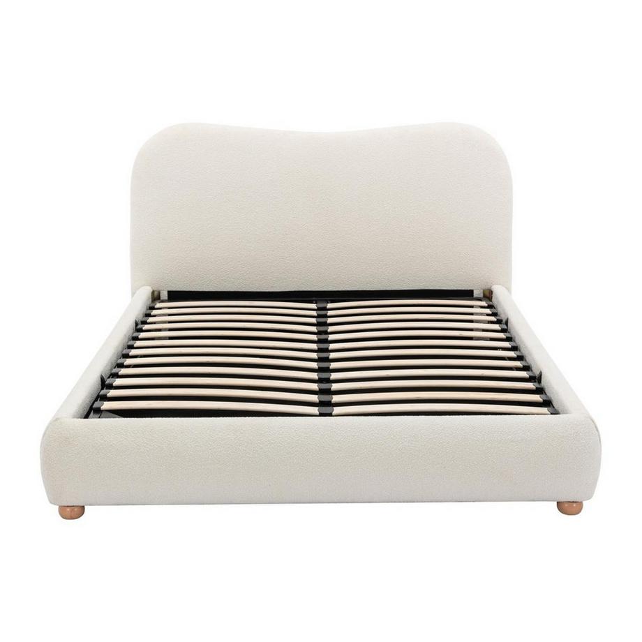 Vente-unique Letto con contenitore 160 x 200 cm Tessuto bouclette Bianco + Materasso - VANARI  