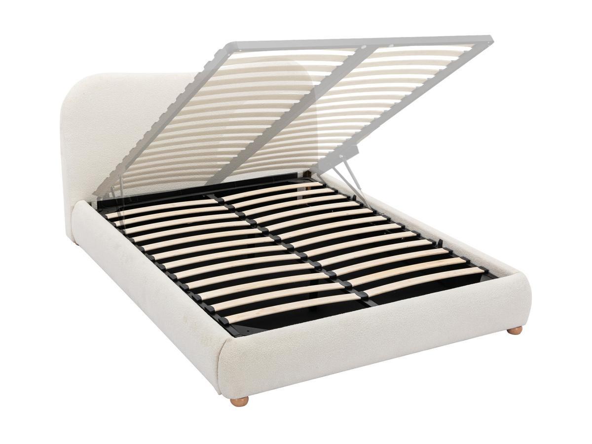 Vente-unique Lit coffre 160 x 200 cm - Tissu bouclette - Blanc + Matelas - VANARI  