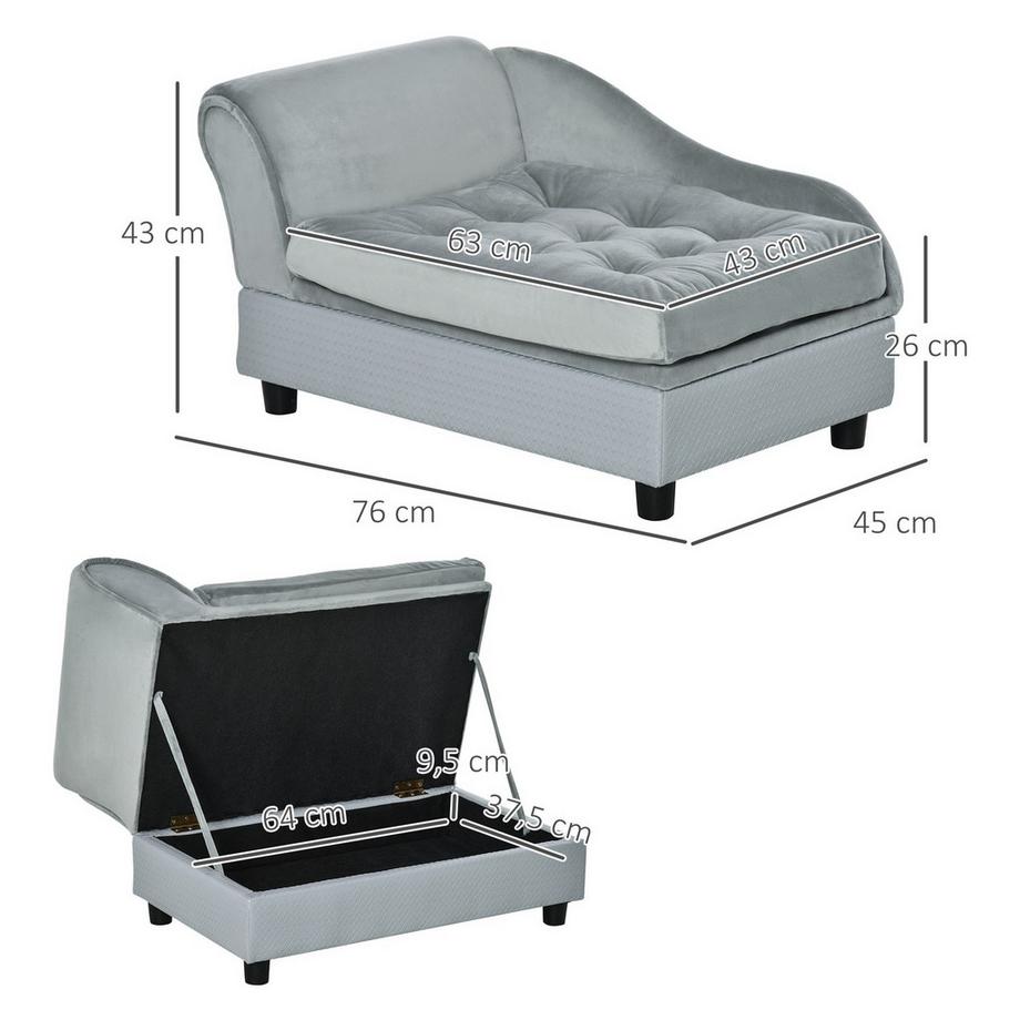 Northio  Canapé Pour Chien En Peluche Avec Tapis Et Espace De Rangement, Bois Naturel, Bleu Clair, 76 X 45 X 41,5 Cm 