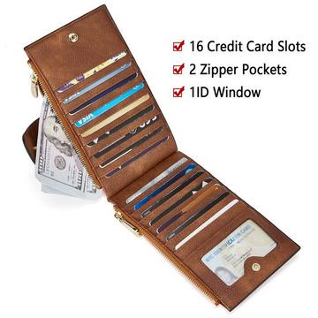 Porte-cartes de crédit, porte-monnaie pour dames, petit portefeuille avec protection RFID pour sac à main Porte-monnaie fin en cuir PU avec 16 fentes pour cartes.