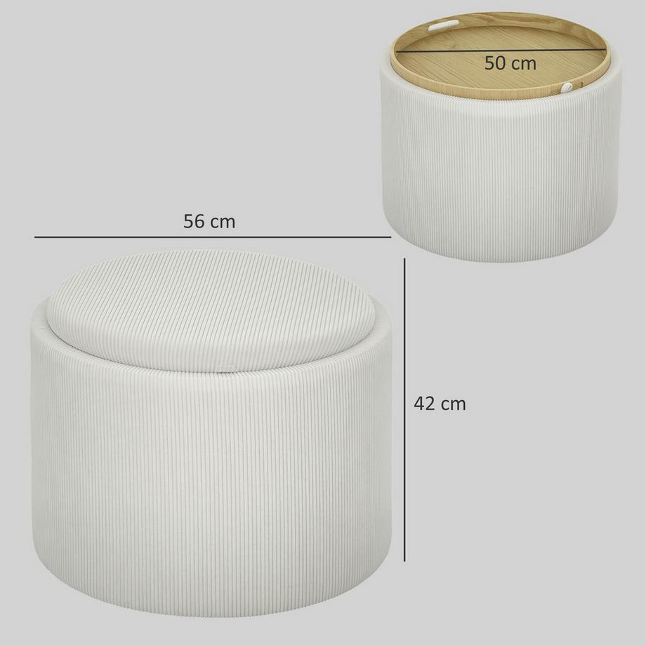 Northio Tabouret avec espace de rangement tabouret avec couvercle, repose-pieds rond tabouret rembourré table basse avec aspect cordon 56 x 56 x 42 cm blanc crème |  