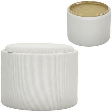 Tabouret avec espace de rangement tabouret avec couvercle, repose-pieds rond tabouret rembourré table basse avec aspect cordon 56 x 56 x 42 cm blanc crème |