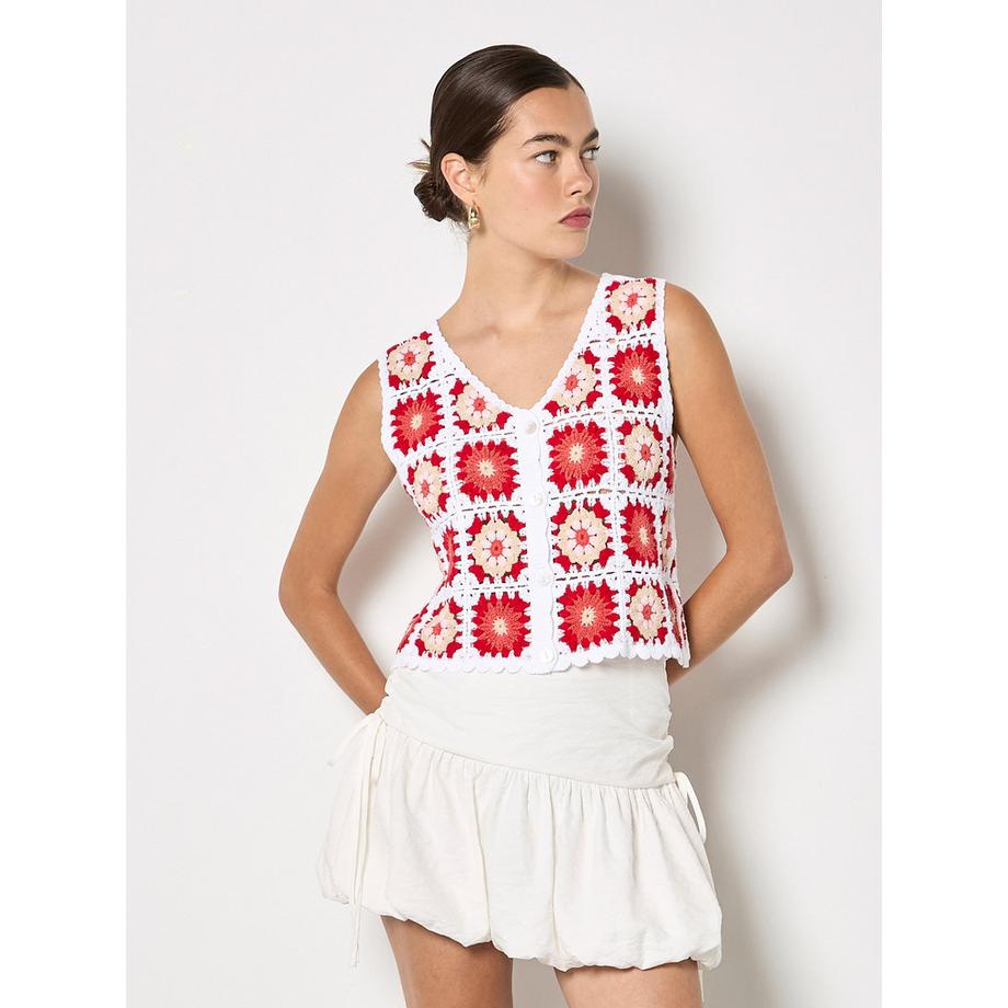 Gilet à carreaux au crochet