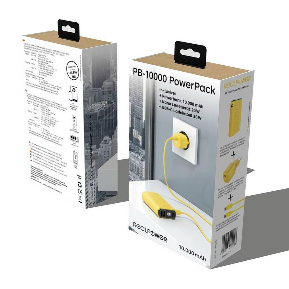 RealPower  Powerbank PB-10000 +20W USB-Lader 