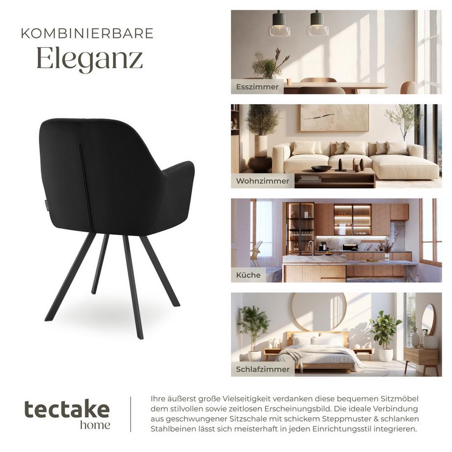 Tectake Fauteuil pivotant en velours avec accoudoirs LUCIA rembourré avec motif matelassé  