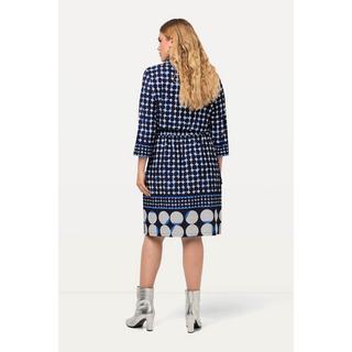 Ulla Popken  Robe midi à col chemise et manches 3/4, mélange de pois 