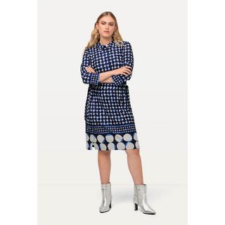 Ulla Popken  Robe midi à col chemise et manches 3/4, mélange de pois 