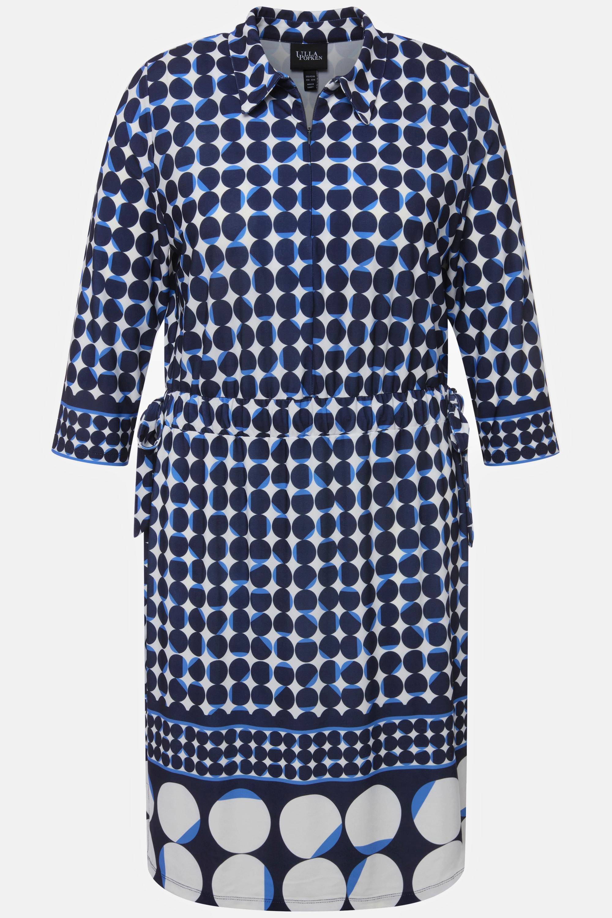 Ulla Popken  Robe midi à col chemise et manches 3/4, mélange de pois 