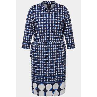 Ulla Popken  Robe midi à col chemise et manches 3/4, mélange de pois 