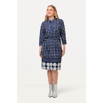 Robe midi à col chemise et manches 3/4, mélange de pois