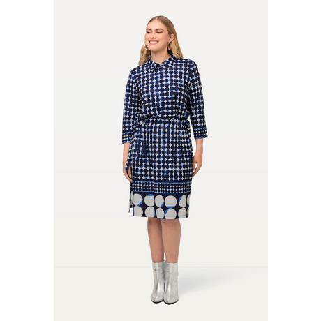 Ulla Popken  Robe midi à col chemise et manches 3/4, mélange de pois 