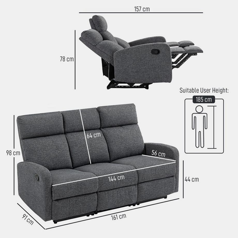 Northio 3-Sitzer-Sofa mit verstellbarer Lehne  
