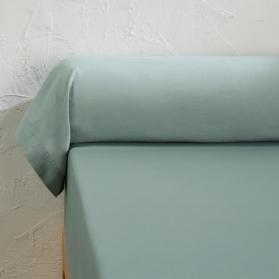 Taie de traversin unie en coton lavé