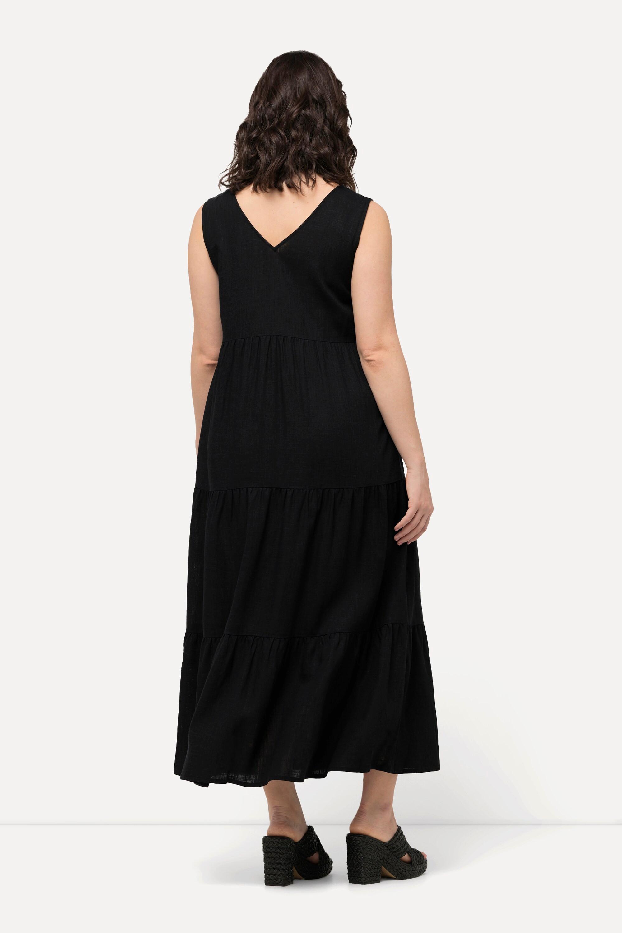 Ulla Popken  Robe sans manches en lin mélangé. Silhouette en A évasée, décolleté en V. 