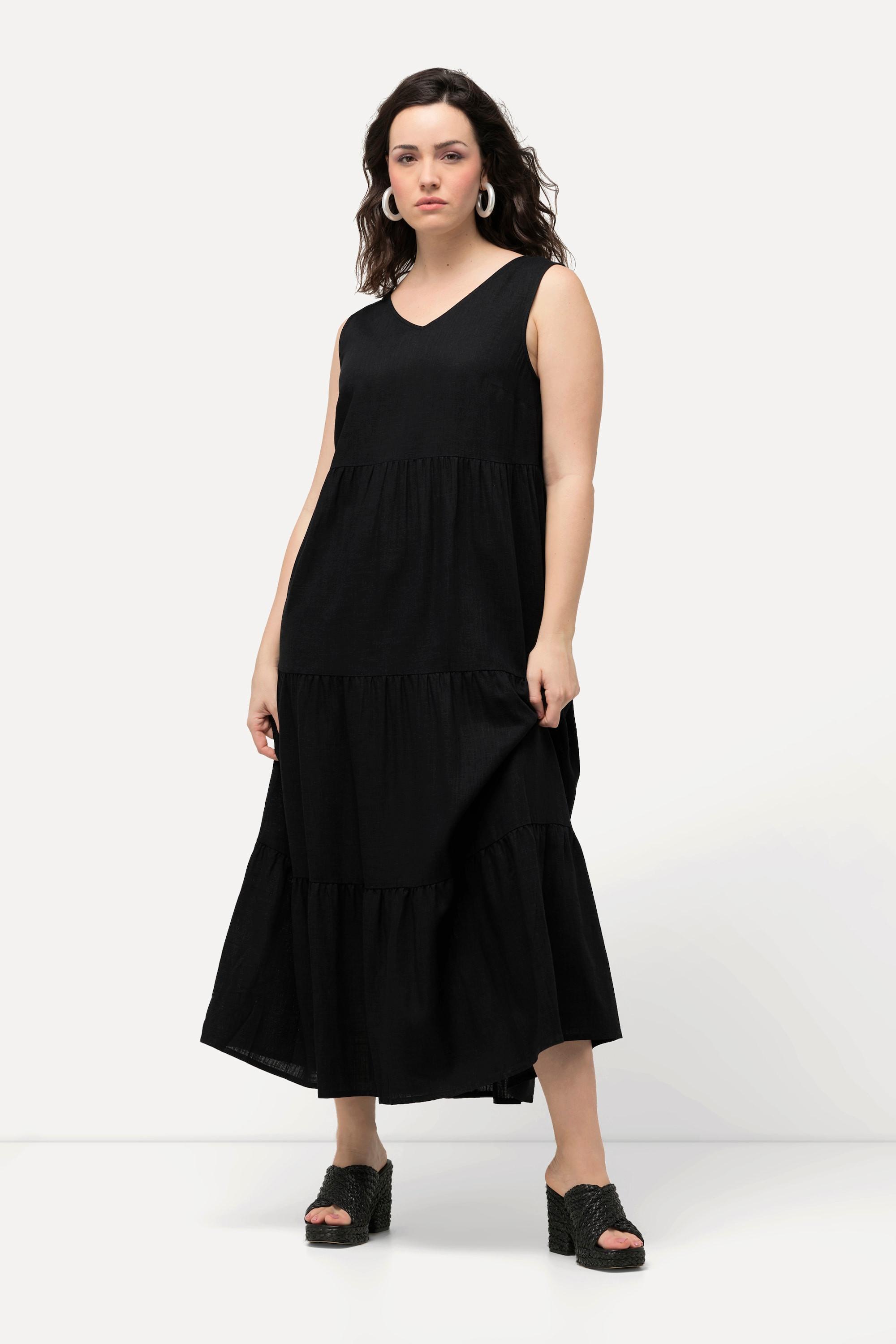 Ulla Popken  Robe sans manches en lin mélangé. Silhouette en A évasée, décolleté en V. 