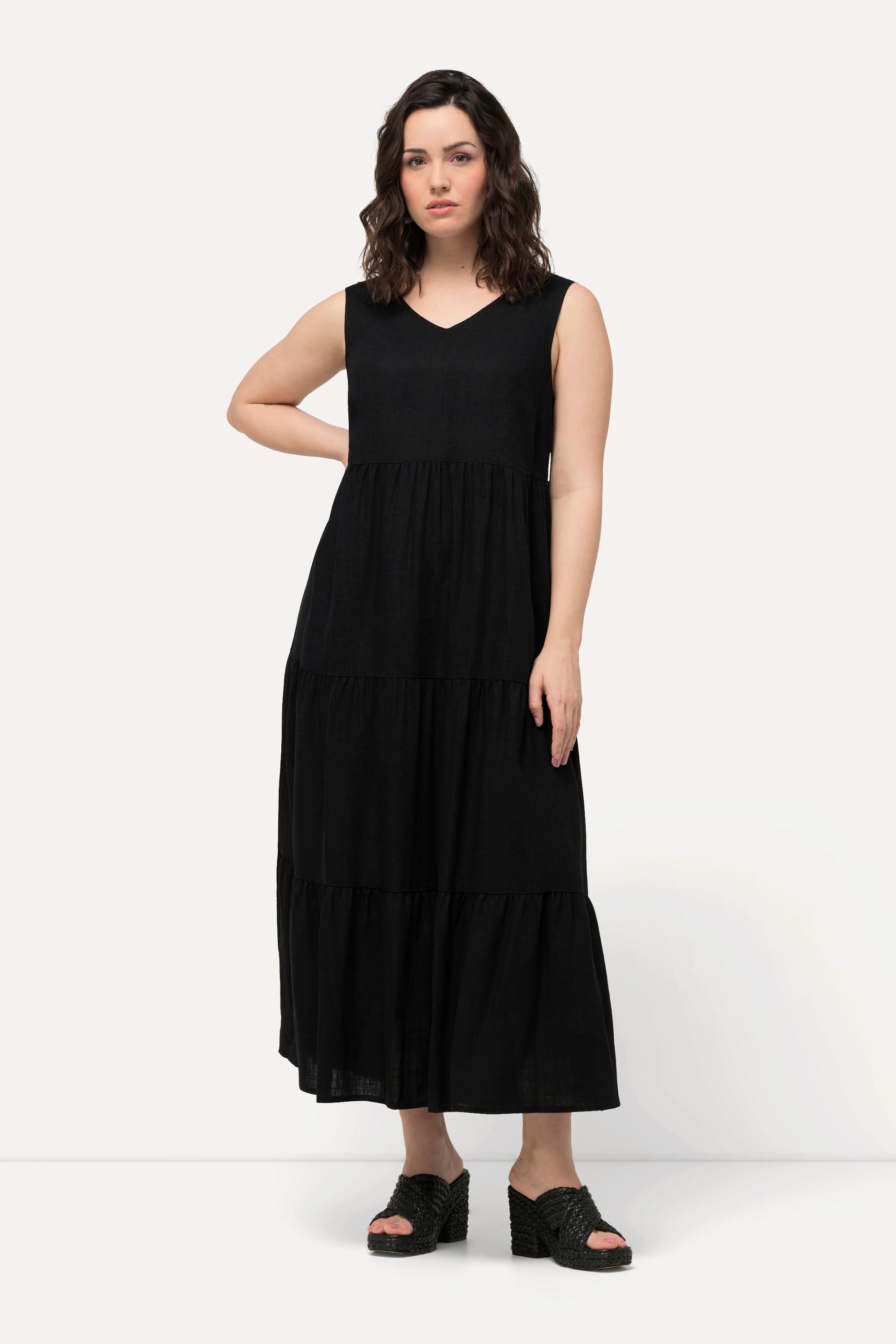 Ulla Popken  Robe sans manches en lin mélangé. Silhouette en A évasée, décolleté en V. 