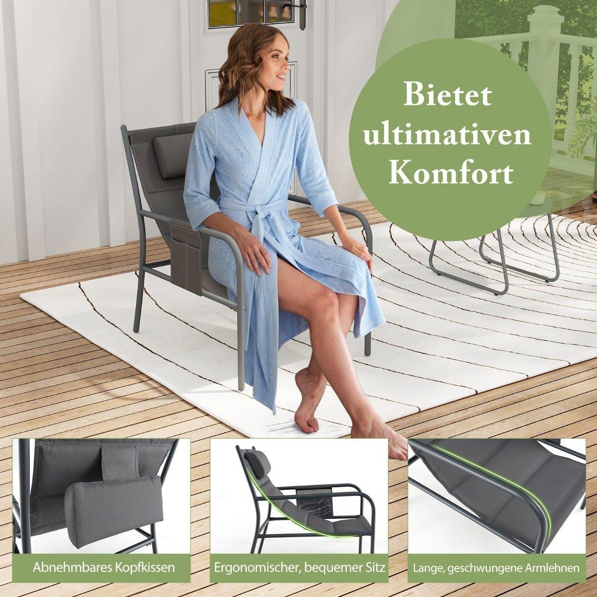 Northix Set di mobili da balcone 3 pezzi. Set mobili da giardino con 2 sedie e tavolo set da balcone con seduta in tessuto traspirante grigio  