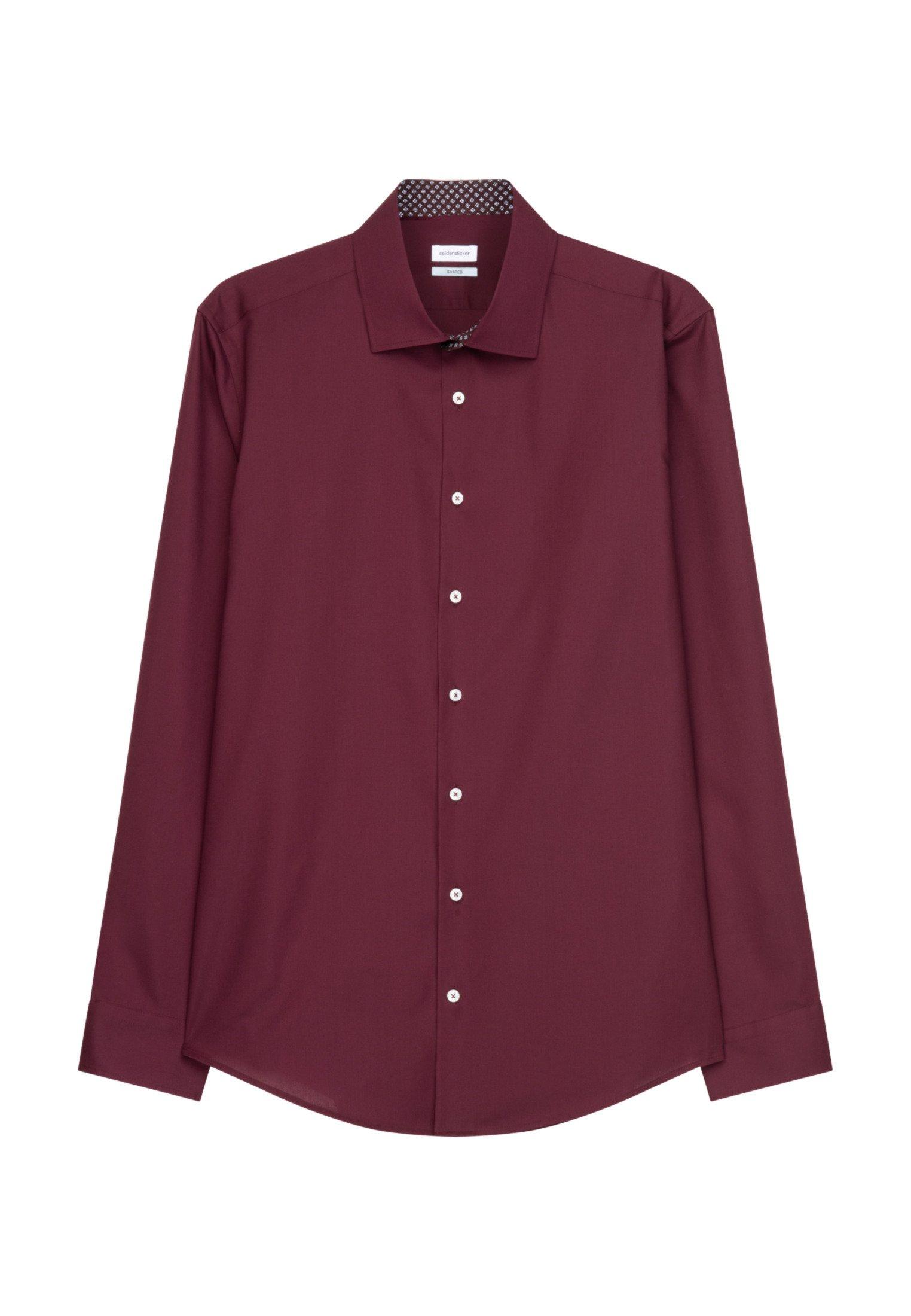 Image of Business Hemd Shaped Fit Langarm Uni Herren Rot Bunt 38