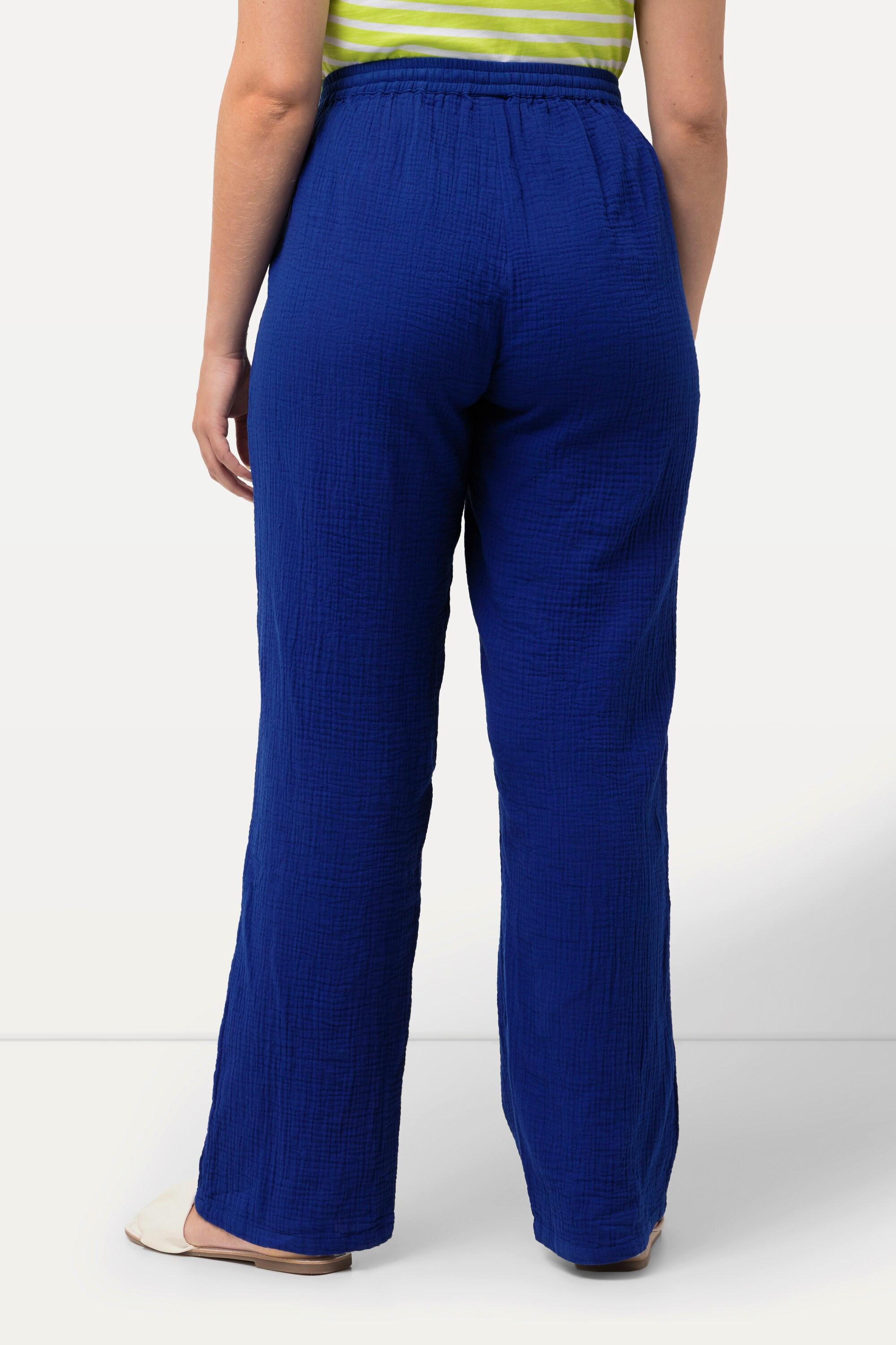 Ulla Popken  Pantalon à enfiler Rose, jambe large et taille élastique, tissu mousseline 