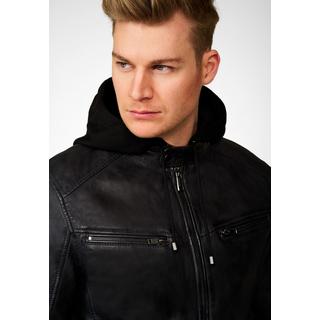 RICANO  Veste en cuir pour homme Fabio avec capuche amovible et col montant 