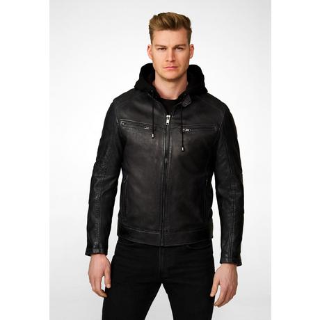 RICANO  Veste en cuir pour homme Fabio avec capuche amovible et col montant 